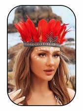 Red Feather Headpiece Indian Costume Headdress Carnival Crown Headband for Wo...