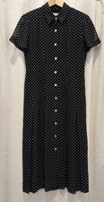 Talbots Polka Dot Midi Shirt Dress Black White Petite 4P