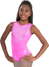 Girls Pink Diamonds Gymnastics Leotard   Sleeveless Dance  Ballet Outfit with N
