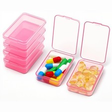 6 PCS Small Pill Box, Tiny Case,Mini Clear Plastic Storage Pink