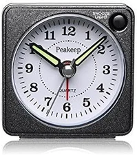 Ultra Small, Battery Travel Alarm Clock with Snooze and Light, Silent with No Ti