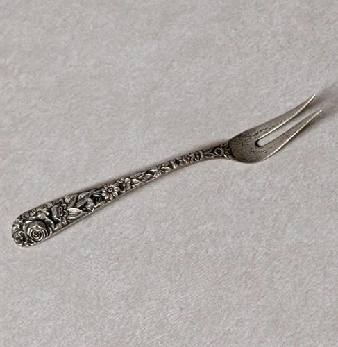 Vintage Antique S. Kirk & Son Sterling Silver Floral Repousse Lemon Fork 4"