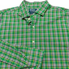 Polo Ralph Lauren Shirt Mens Large Green Plaid Estate Sport Button Down Cotton