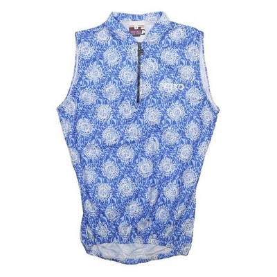 BRIKO Damen Blau Weiß Print Ärmellos 1/4 Zip Sport T-Shirt M