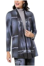 Antthony Women's Printed Denim Studio Stretch Cardigan Grey Denim