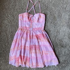 Guess Mini Dress Women’s Size 4 Zip Front Pink Summer Spring Sleeveless Flowy