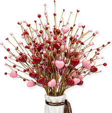 JINGHONG Pink Heart Decorations 24 Pack Red Heart Picks 17 Inch Pink Red Berry S