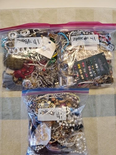 Lot 41 Misc Jewelry Vtg Costume Wearable Repairable Craft Mixed Materials 15 lbs