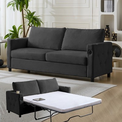 Zafly Queen Pull Out Sofa Bed, Sleeper Sofa with Mattress, USB Port & Cup Holder