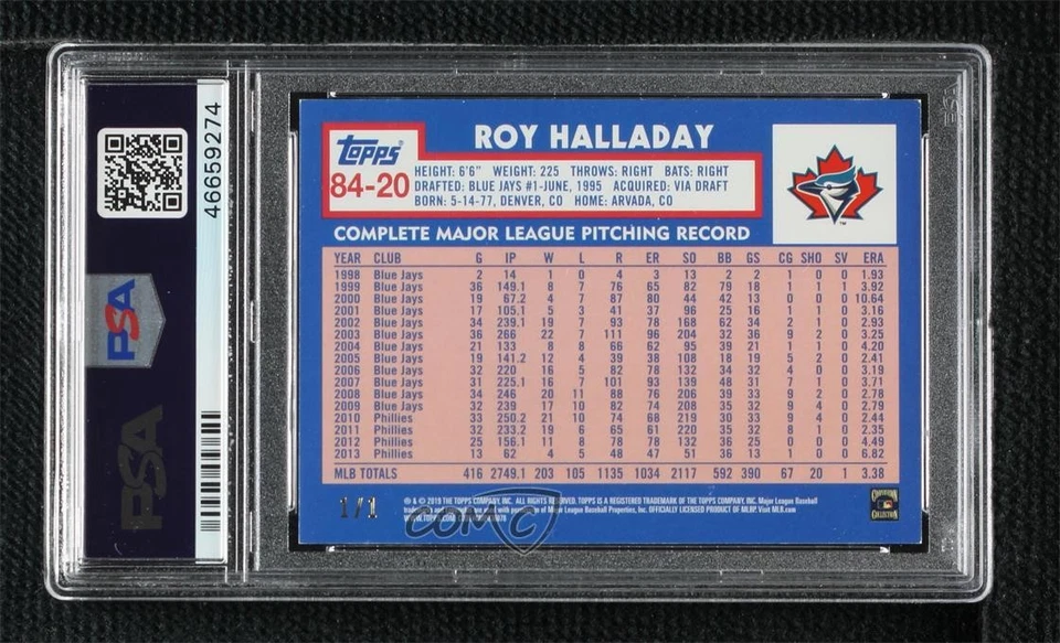 2019 Update 1984 Topps Baseball Platinum 1/1 Roy Halladay #84-20 PSA 7 HOF - Image 2 of 2