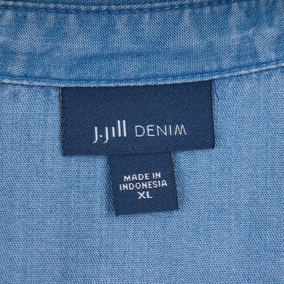 J Jill Denim Chambray Shirt Dress Womens XL Blue Tencel Roll-Tab Sleeve Ruffle - Image 3 of 4
