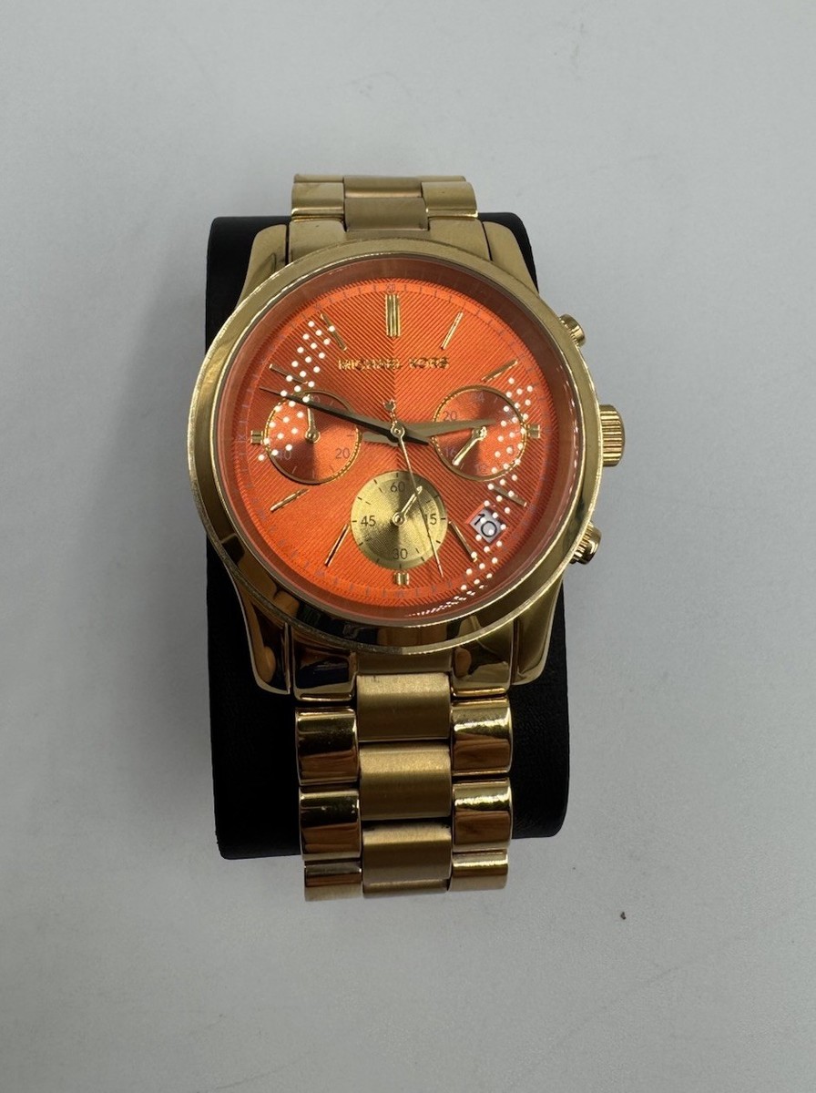 Michael Kors MK-6162 Gold Chronograph Watch – Bold Orange Dial | eBay