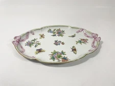 1x Herend Queen Victoria Green Boarder Oval Serving Platter Tray 1400 41 cm