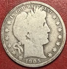 1905-O Barber Silver Half Dollar. Free Shipping