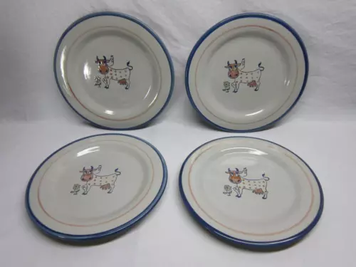 Lot of 4 Vintage Louisville Stoneware Kentucky Polka Dot Cow Flower Dinner Plate