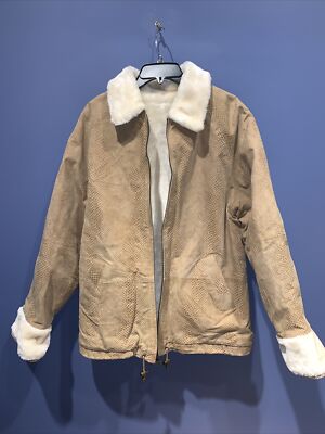 Womens Medium Leather Fur Lined Vintage Jacket, Reversible, Colebrook Co 