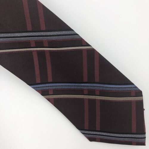 Claiborne Men’s Tie Burgundy Blue Gray Striped 100% Silk Length: 57” Width: 3.25
