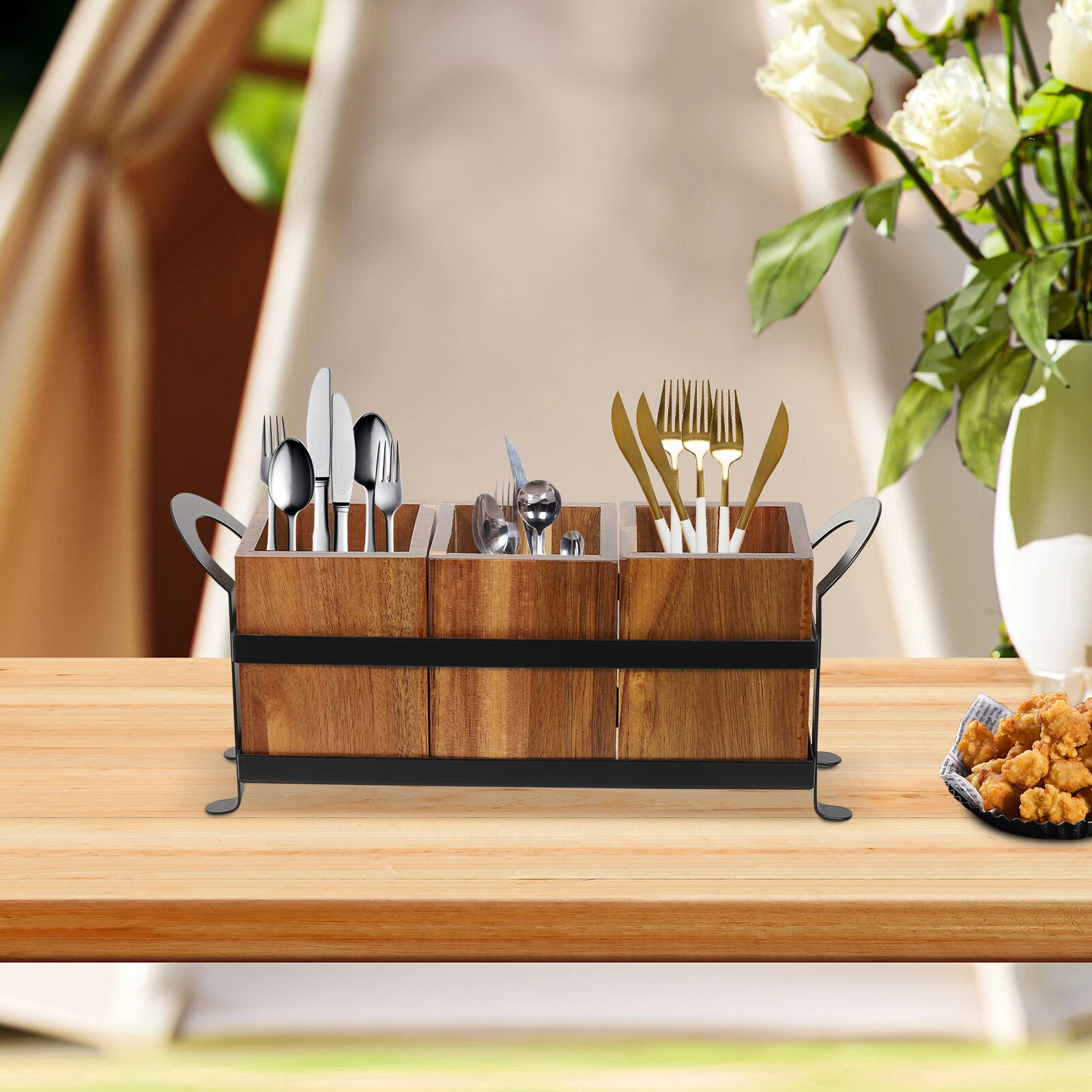 Utensil Cutlery Holder Wooden Utensil Organizer Rustic Kitchen Utensil Organizer