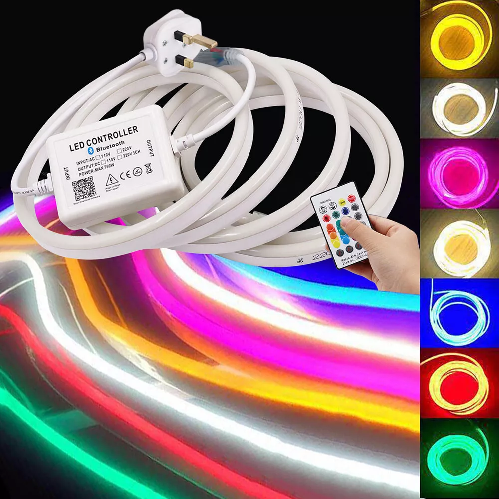 LED Strip 220V Neon Flex Rope Lights Waterproof Flexible Outdoor Lighting  1-100M