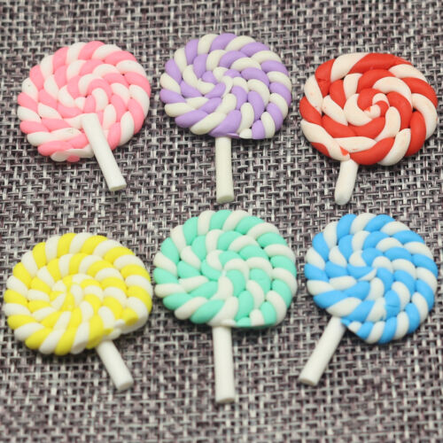 10 Mixed Color Lollipop Polymer Clay Cabochon 25mm Flatback Charm Embellishments - Picture 1 of 8