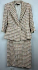 Skirt Suit Womans 10 Blazer Set Jacket Tweed Textured 3/4 Office Career Business