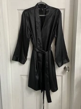 THALIA SODI Black Satin Robe, Short Wrap Robe, Summer, Women’s Intimates L/XL