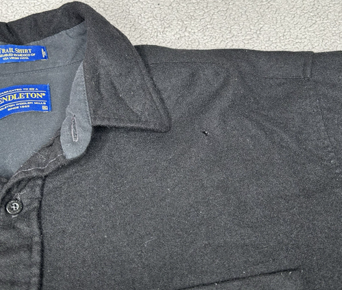 Woolrich Wool Shirt Mens XL Black Trail Shirt Virgin Wool Suede Elbow Patches - Picture 8 of 13
