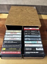 Vintage Cassette Tape Cabinet 2 Drawer Holder Faux Wood Storage Case -w/17 tapes