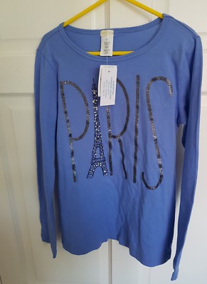 CrewCuts Mädchen Paris blau Langarm Baumwolle Pailletten Top Größe 8 Jahre brandneu