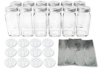 12 Pieces Square Glass Spice Bottles 4 Oz Jars With Silver Metal Lids & Labels 12 Pieces Square Glass Spice Bottles 4 Oz Jars With Silver Metal Lids & Labels