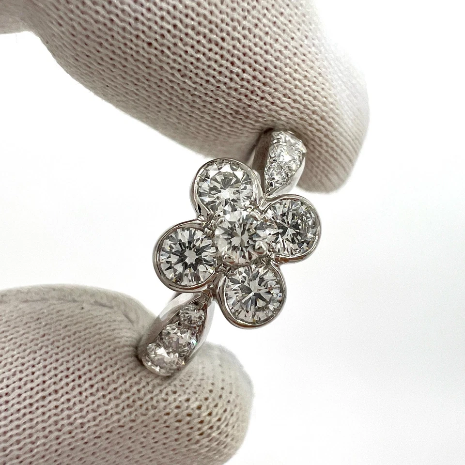 Anillo Flor Oro Blanco 18k Diamante Onbell Van Cleef & Arpels De Colección Raro 50 Foto 4 de 4
