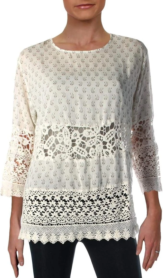 Blusa túnica boho floral de encaje ganchillo manga 3/4 FRENCH CONNECTION 4 NUEVA CON ETIQUETAS Foto 2 de 4