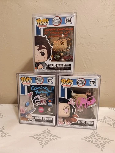 Demon Slayer Funko Pop Lot Signed Tanjiro Chase Nezuko & Flocked Inosuke JSA COA
