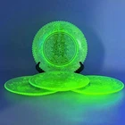 Lot of 4 VTG Indiana Glass Tiara Depression Glass Lunch Green Floral Plate 8"