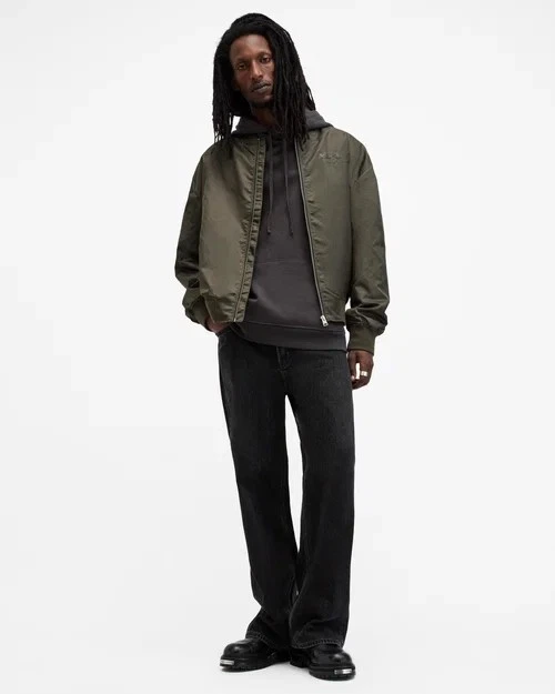 Allsaints Men's Underground Relaxed Fit Bomber Jacket Khaki Green Size XXL - product detail image 3