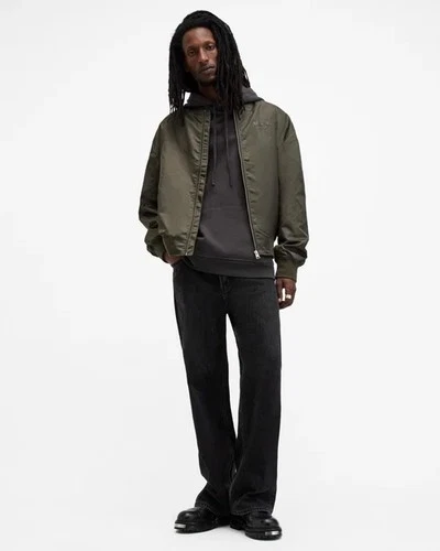 Allsaints Men's Underground Relaxed Fit Bomber Jacket Khaki Green Size XXL image 3