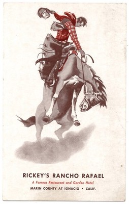 Ignacio, California - Marin County Restaurant Advert - Cowboy on Bucking Bronco
