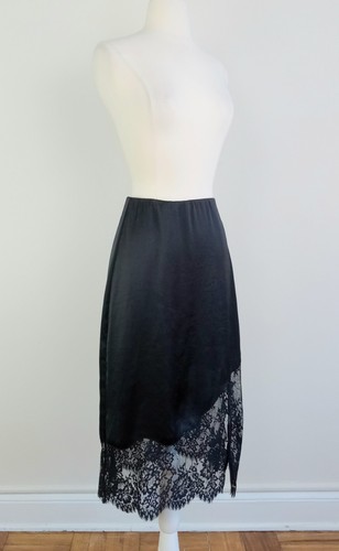 size 2 Aritzia Wilfred Black Sonnet Satin Lace Slip Skirt Elastic Waist Side-Zip - Picture 11 of 24