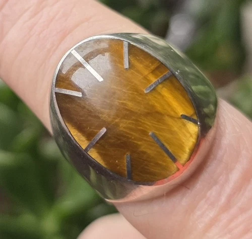 ~VINTAGE~MEN'S~MEXICO~"925"~STERLING~SILVER~w/~TIGER'S EYE~RING~SIZE~10.5~16.0g~