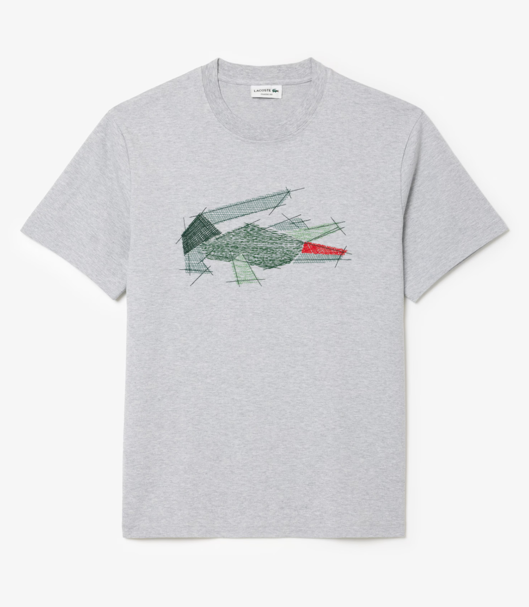 NEW* Men Lacoste Heavy Cotton Crocodile Graphic T-Shirt GREY