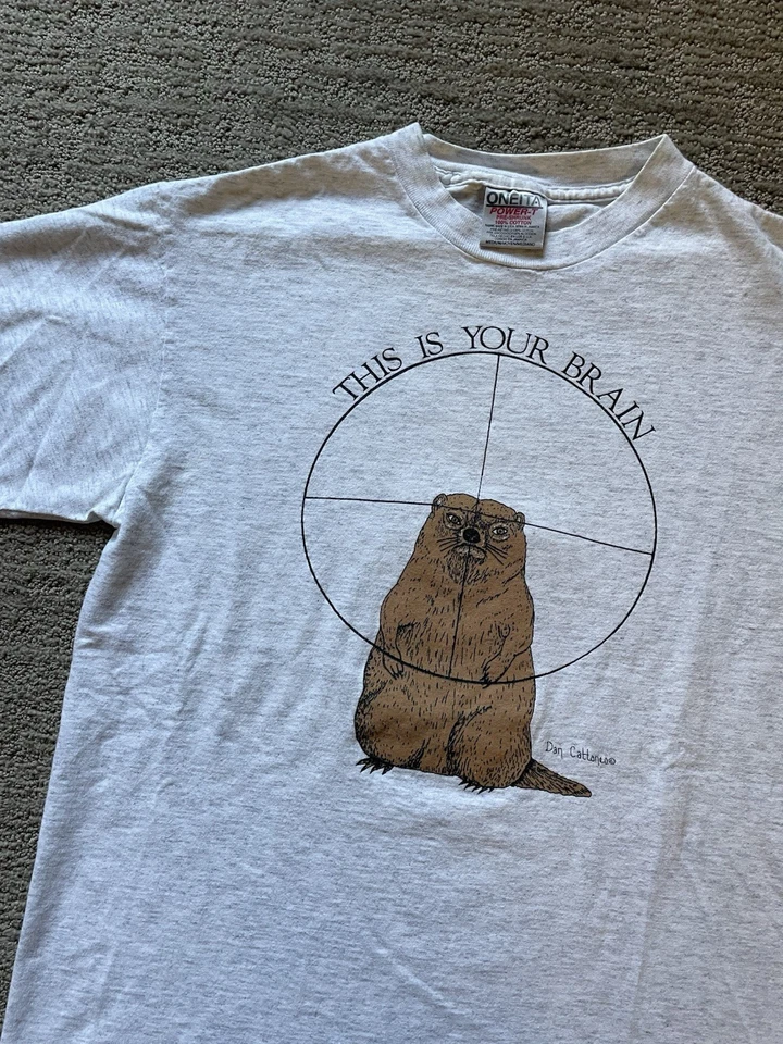 Camiseta mediana vintage años 90 This Is Your Brain On Hollow Points puntada única Foto 2 de 4