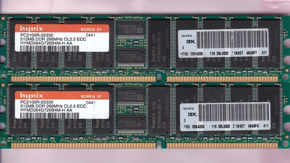 1GB 2x512MB PC-2100R DDR-266 ECC REG HYNIX HYMD264G726B4M-H AA-A IBM 09N4307 KIT - Image 2 of 4
