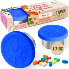 TAVVA 3 X 1.7oz Condiment Containers with Lids - Leakproof [Blue], Blue 