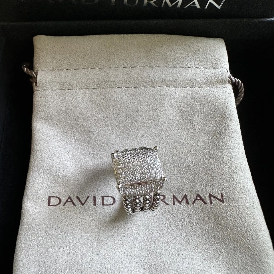 David Yurman Sterling Silver 925 16x12mm Wheaton Pave Diamond Ring Size 7 - Image 3 of 4