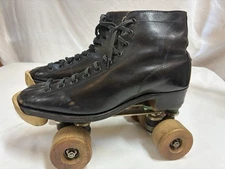 Vintage Chicago Hyde Roller Skates Black Leather - Skate Size 8 Wooden Wheels