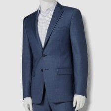  451 Calvin Klein Men's Blue Neat X-Fit Slim-Fit Stretch Blazer Suit Jacket 46L