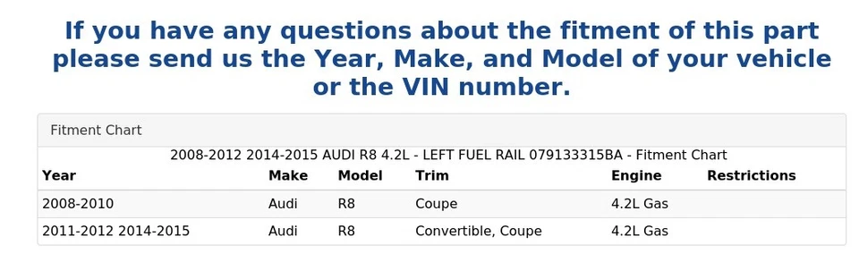 AUDI R8 2008-2012 2014-2015 4,2 L - RIEL DE COMBUSTIBLE IZQUIERDO 079133315BA Foto 4 de 4