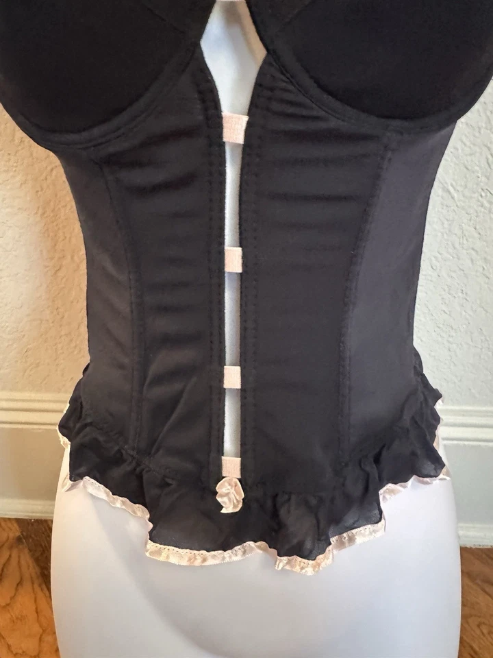 Native Intimates Size 34B Black Pink Rosettes Bustier Fairycore Sexy Y2K - Image 3 of 4