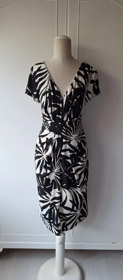 LINEA Gorgeous Black & White Midi Dress Palm Print Detail Size 14  - Image 4 of 4