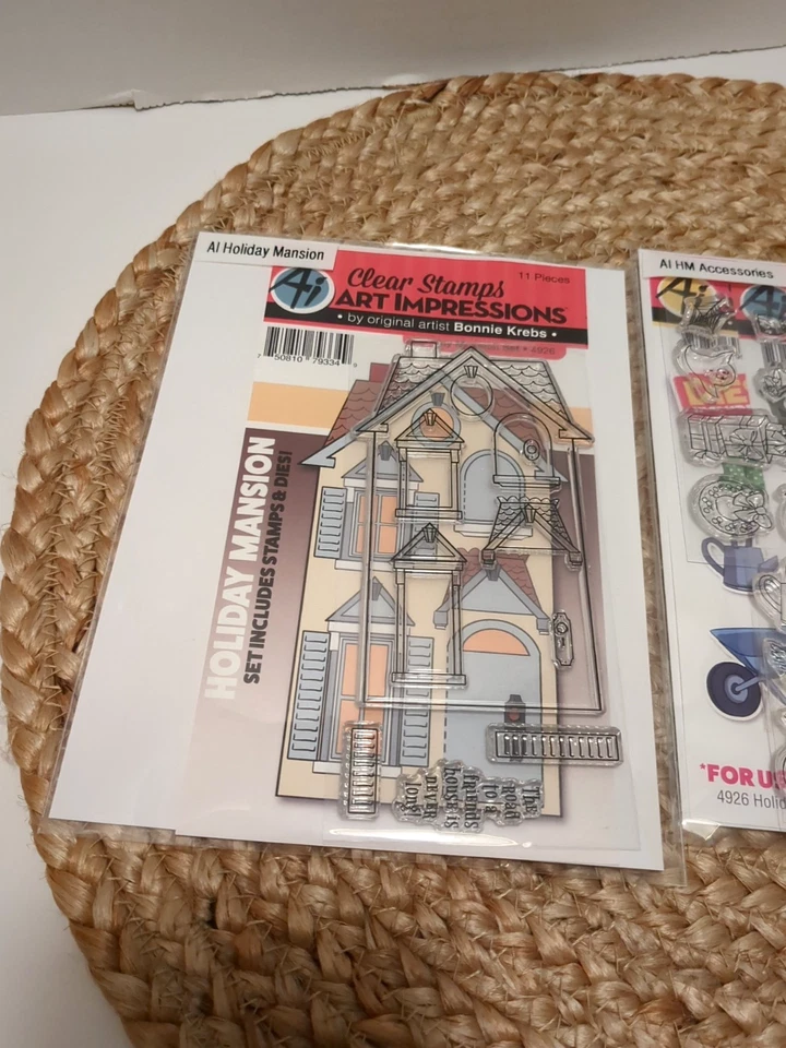 Impresiones artísticas estampillas transparentes / troqueles mansión de vacaciones + accesorios corona de Santa Foto 3 de 3